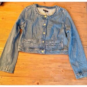 J.Crew Cropped Denim Jacket Blue Button Front Size 10